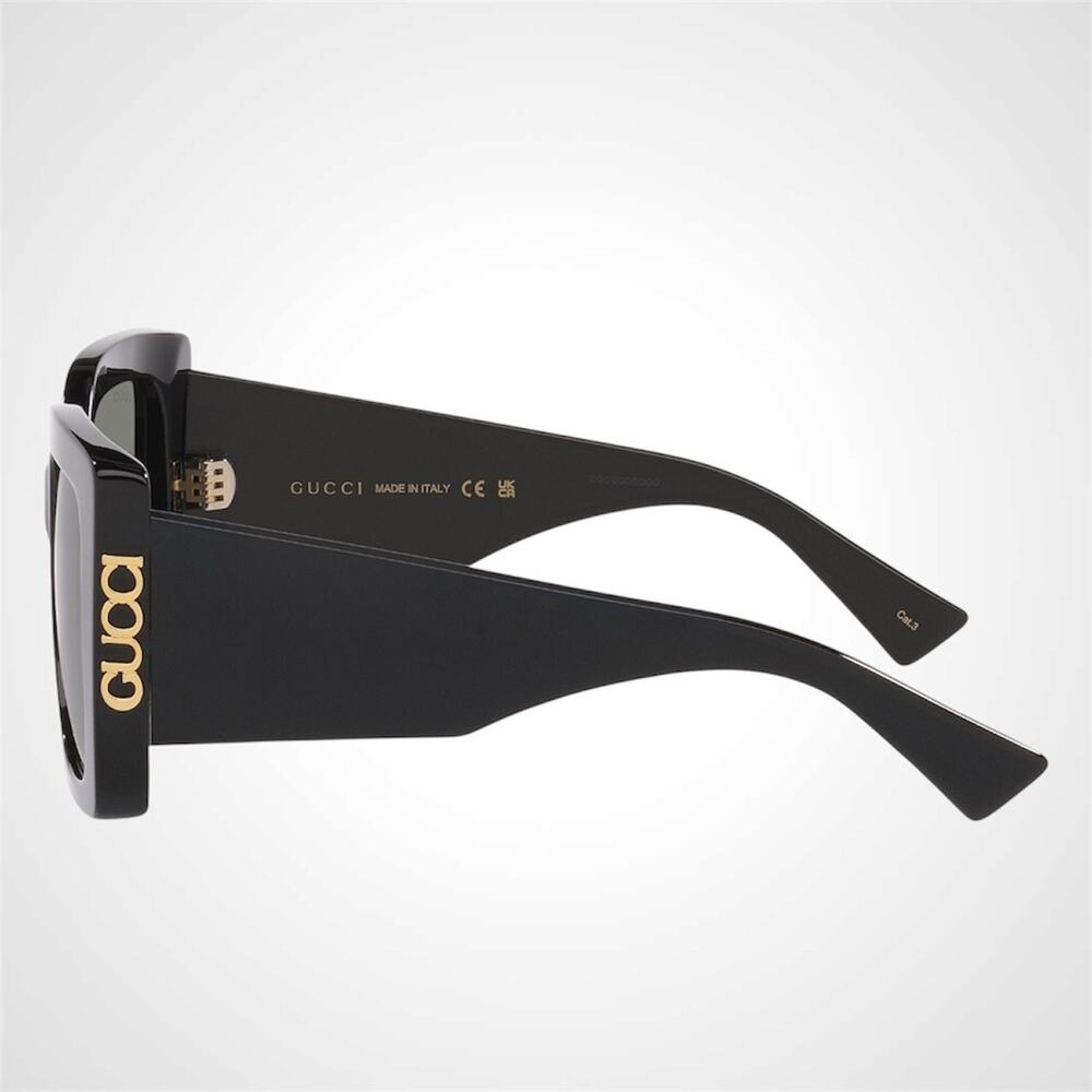 New GUCCI Sunglasses Black Gold Logo Square Oversized 51mm Grey Lens Womens - Picture 5 of 6